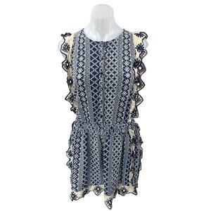 Chloe Laetitia Blue Sleeveless Ruffle Eyelet Cami Camisole Mini Tank Dress S/M